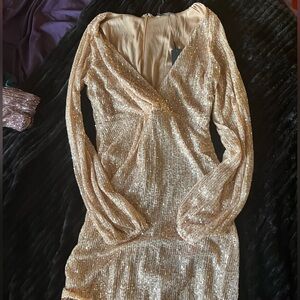Gold Sequin Long Sleeve Dress
